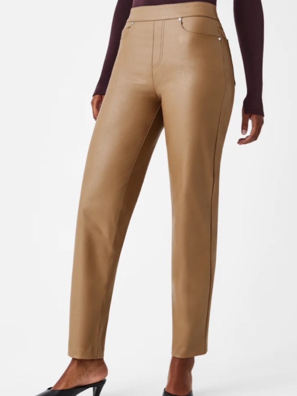 SPANX Leather-Like Straight-Leg Pants in Camel